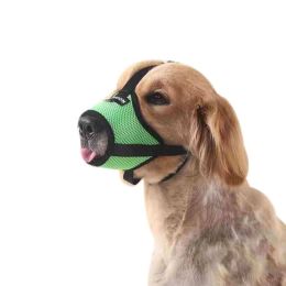 Dog Muzzle,Soft Nylon Muzzle Anti Biting Barking Chewing,Air Mesh Breathable Drinkable Adjustable Loop Pets Muzzle (Color: green)