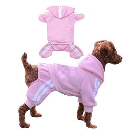 Casual Pet Dog Striped Hoodie Sweatpants Suits (Type: PINKXL)