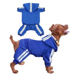 Casual Pet Dog Striped Hoodie Sweatpants Suits (Type: Dark BlueM)