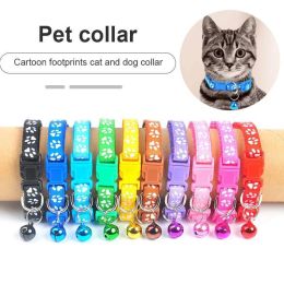 New Cute Bell Collar For Cats Dog Collar Teddy Bomei Dog Cartoon Funny Footprint Collars Leads Cat Accessories Animal Goods (Metal Color: blue)