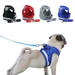 Summer Strap-style Dog Leash Adjustable Reflective Vest Walking Lead for Puppy Polyester Mesh Harness Small Dog Collars (Color: gray)