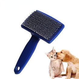 Pet Needle Combs Massage Pet Hair Remover Brush Cats Fur Cleaning Stainless Non-Slip Flea Chihuahua Pet Grooming Dog Supplies (Color: Rose red)