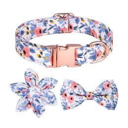 1pc Adjustable Soft Dog Collar With Print Flower Multicolor Cute Patterns (Color: Dodge Blue)