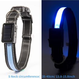 Solar And USB Rechargeable Light Up Pet Collar Waterproof LED Dog & Cat Collars For Night Walking (Color: Blue)