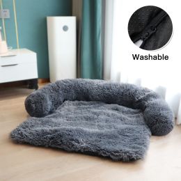 Pet Sofa; Warm Plush Pet Cushion For Indoor Dogs & Cats; Dog Blanket; Washable Pet Bed (Color: Dark Grey)