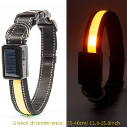 Solar And USB Rechargeable Light Up Pet Collar Waterproof LED Dog & Cat Collars For Night Walking (Color: yellow)