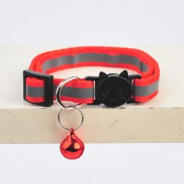 Pet Collar For Dog & Cat; Reflective Cat Collar With Bell; Dog Collar With Cartoon Cat Head (Color: Reflective Watermelon Pink)