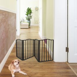 Pet Gate â€“ Dog Gate for Doorways;  Stairs or House â€“ Freestanding;  Folding ;  Dark brown; Arc Wooden (Color: Dark brown)