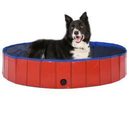 Pet Dog Bath Foldable Dog Swimming Pool PVC (Color: Red)