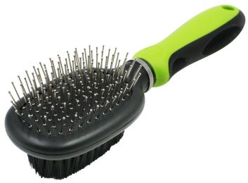 Pet Life Flex Series 2-in-1 Dual-Sided Pin and Bristle Grooming Pet Brush (Color: green)